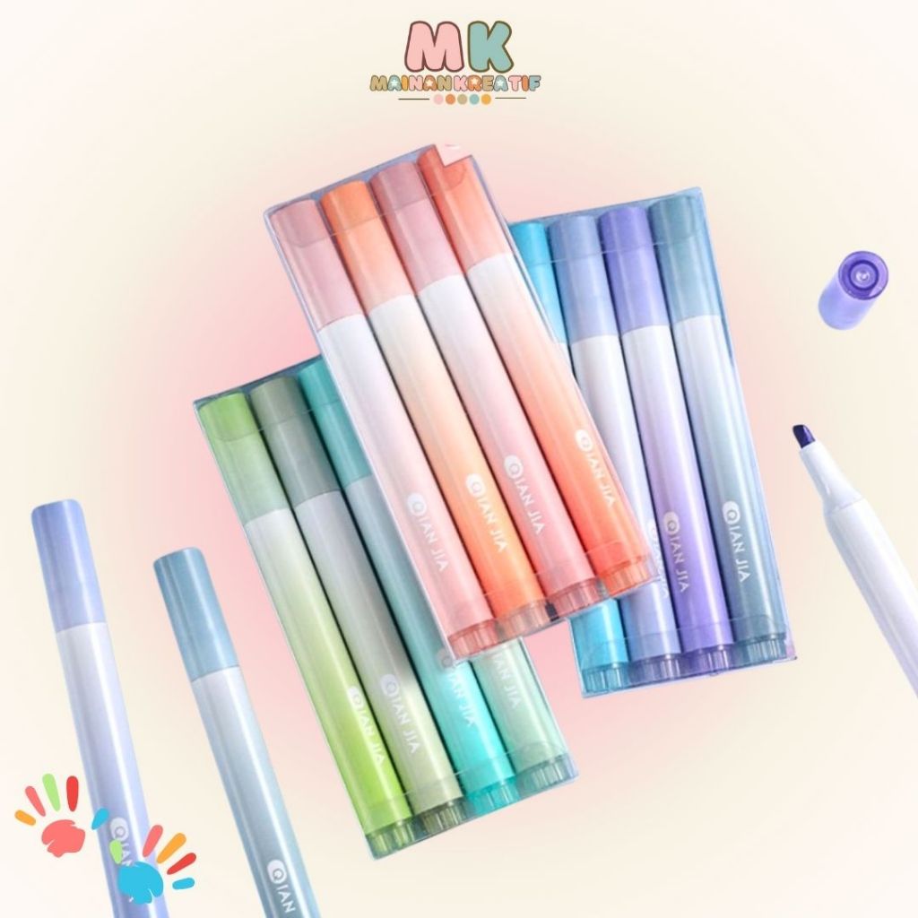 

MK610 1 SET ISI 4 HIGHLIGHTER WARNA PASTEL TERANG / STABILO HIGHLIGHTER WARNA PASTEL TERANG / Stabilo Highlighter Multicolor Warna Pastel Gradient Terang