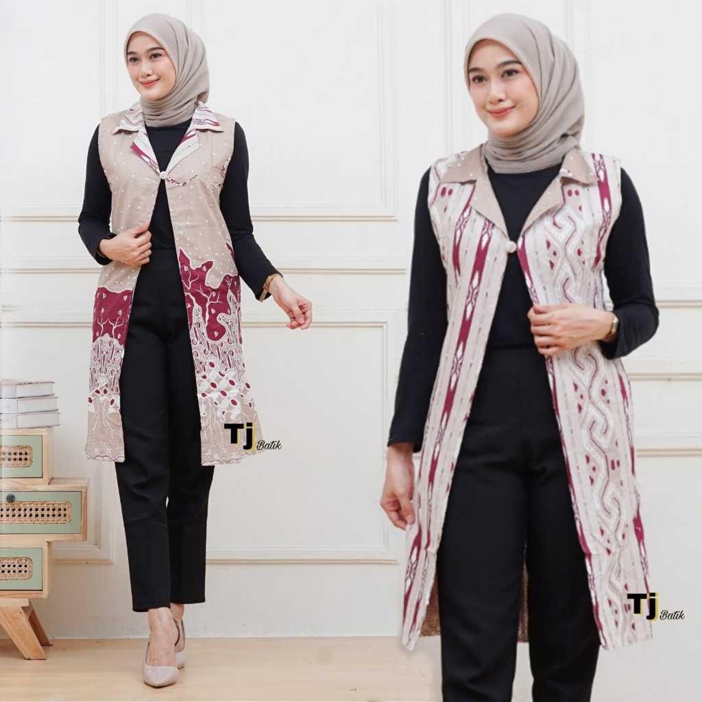 Blazer Outer Batik Wanita Cardingan Bahan Katun Bolak Balik