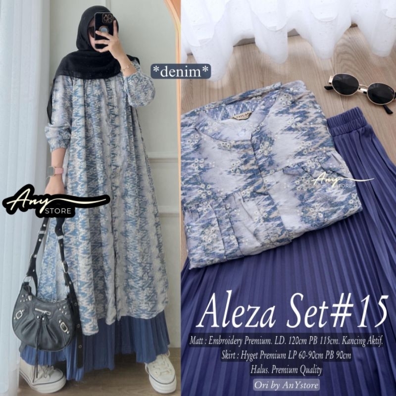 aleza alisya setelan tunik dan rok by A.N.Y long tunic jumbo ld 120 CM rok panjang plisket long tuni