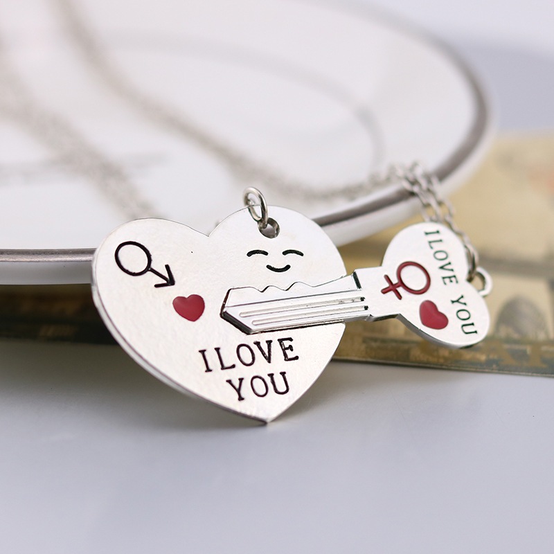2pcs Kalung I LOVE U Kalung Pasangan Set Lover Necklace Couple Matching Necklace Friendship