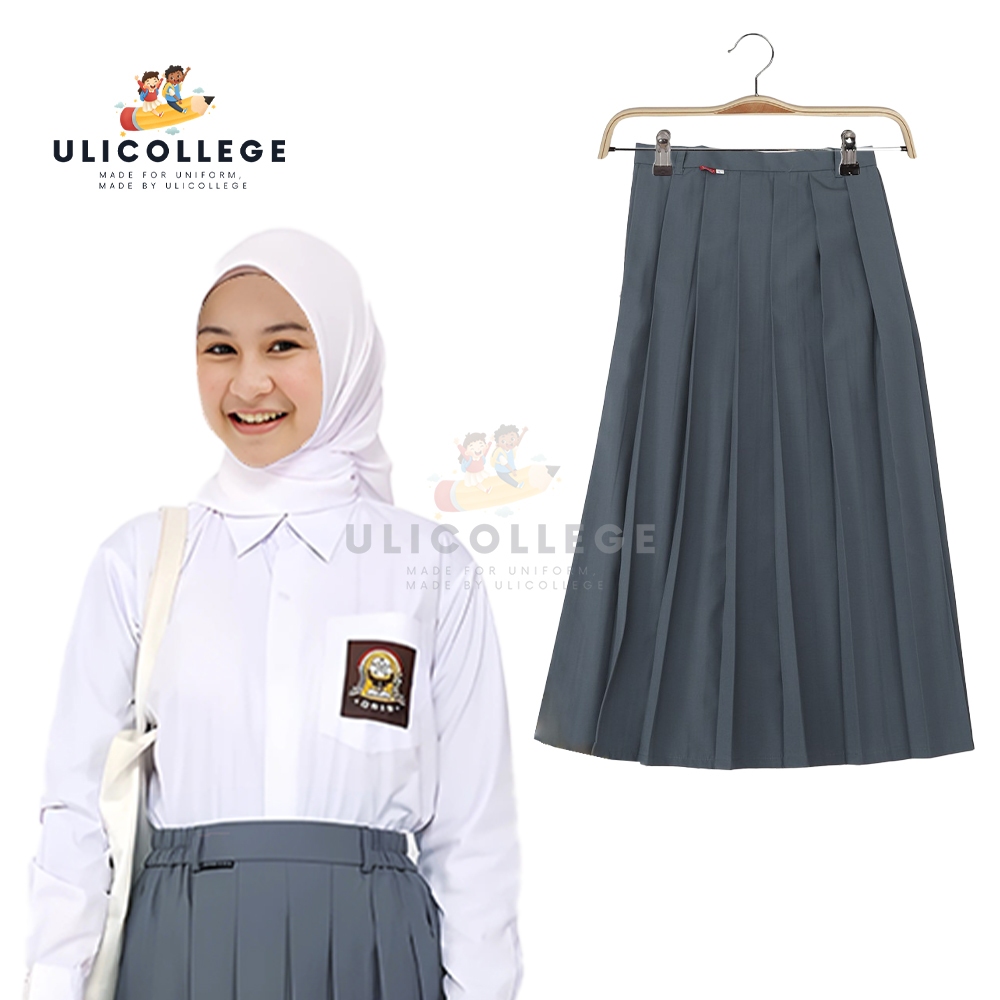 UliCollege Seragam Sekolah SMA Rok Panjang Rempel Abu Bahan Premium Berkualitas Rok Rempel SMA SMK T