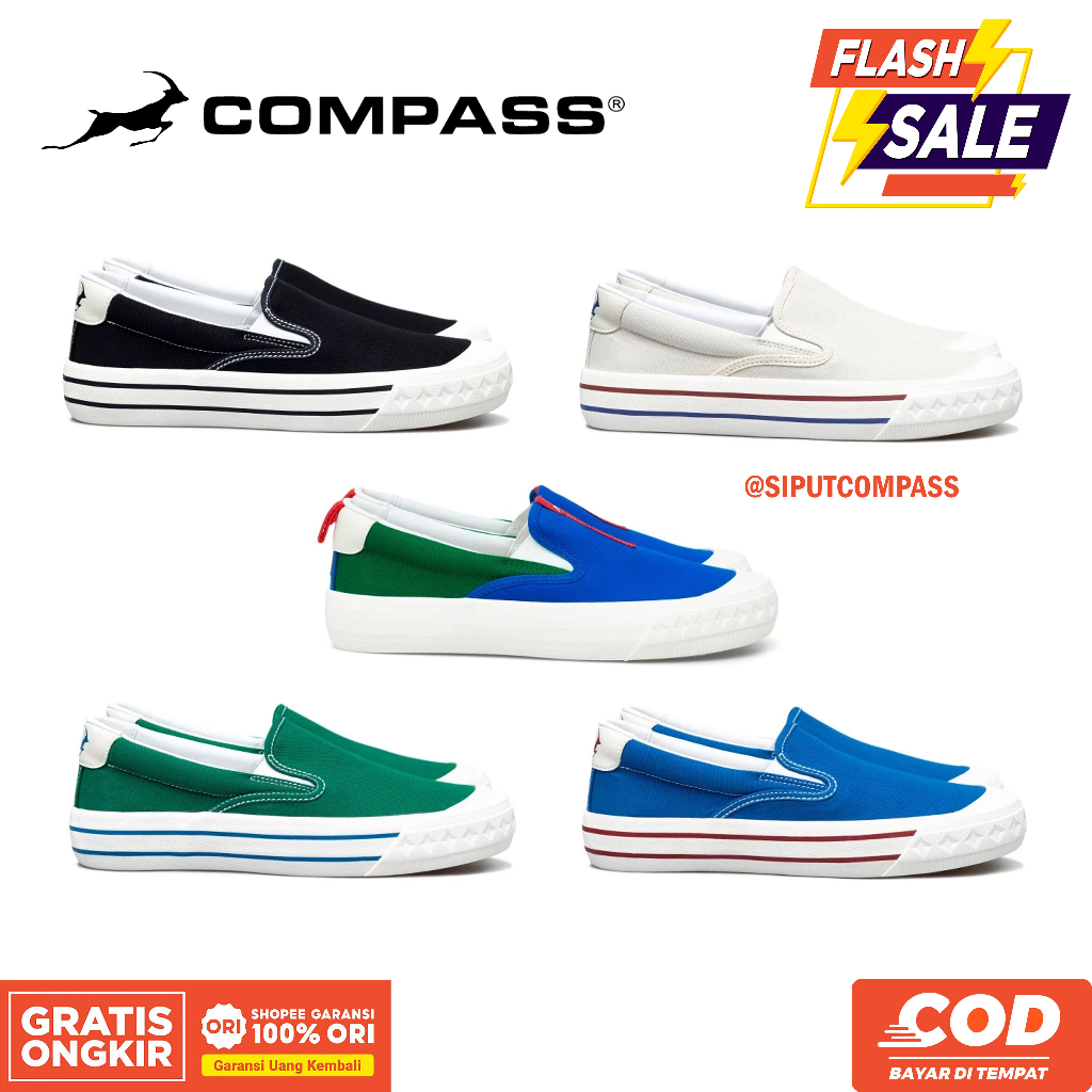 [ORIGINAL] Sepatu Compass Retrograde Slip-On Black White / Cream /  Blue /  Green / Blue Green / Gre