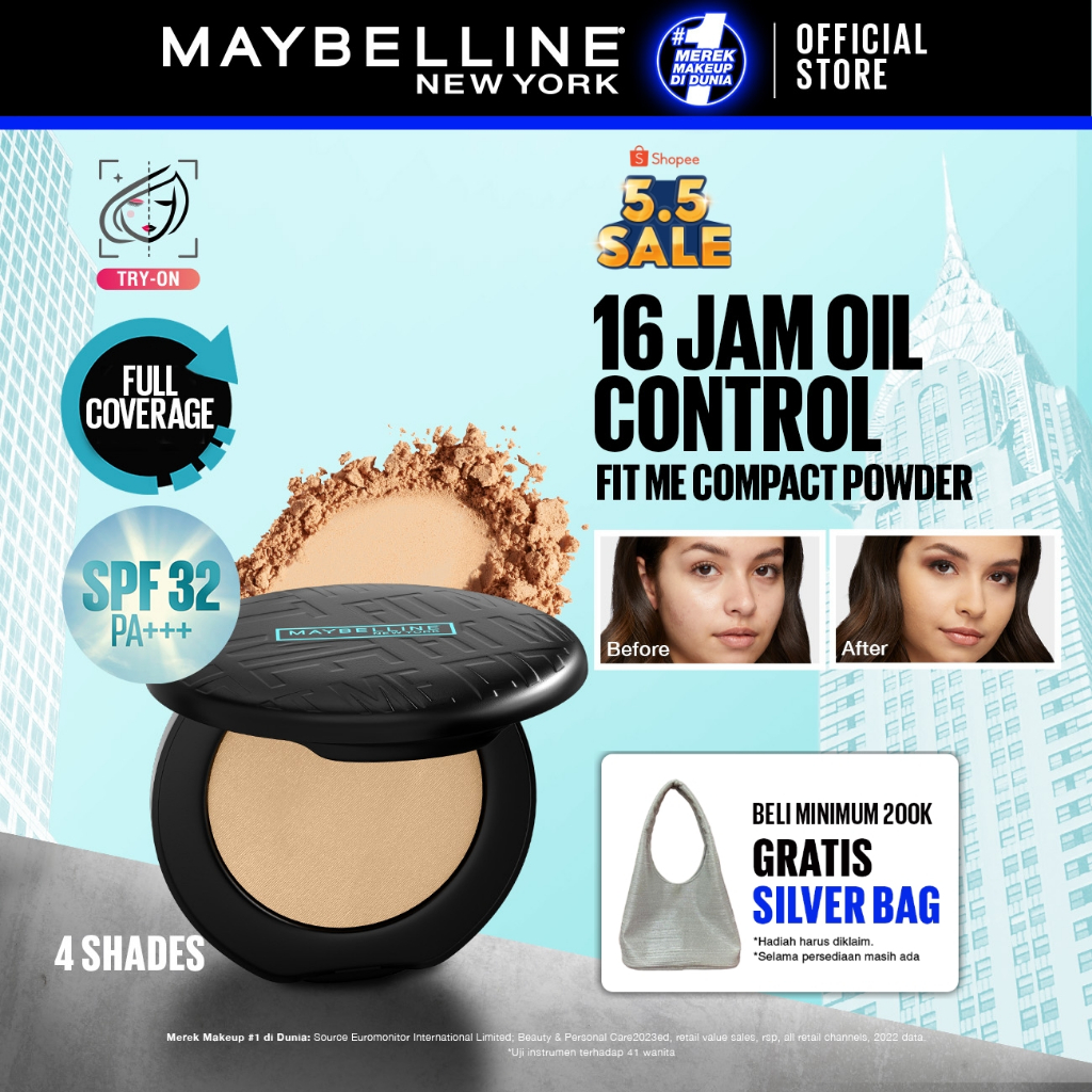MAYBELLINE OFFICIAL Fit Me Matte + Poreless 16 Jam Oil Control Compact Powder SPF 32 PA+++ Make Up B