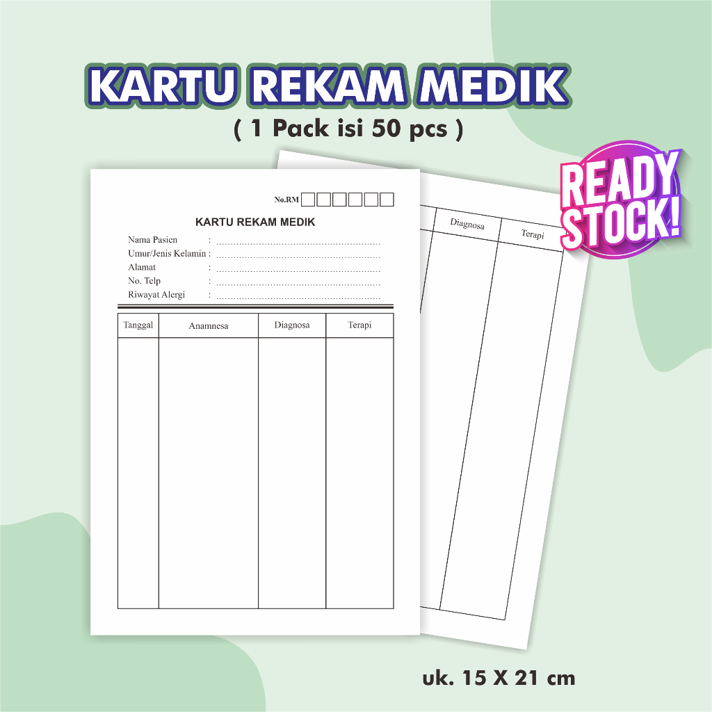 

Cetak kartu Rekam Medis/ Kartu Berobat/ Kartu Pasien ukuran 1/2 F4 / 15x21 cm