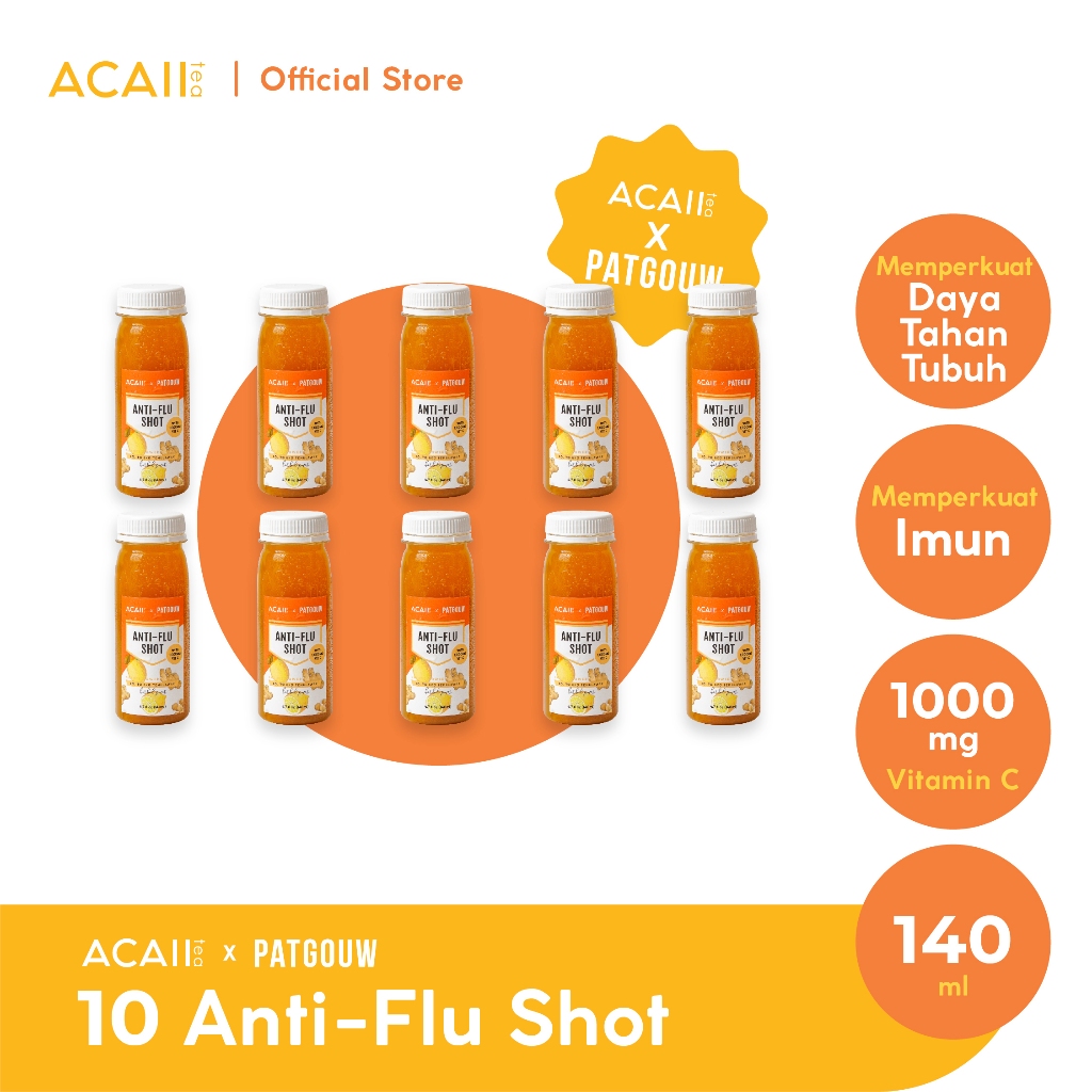 

Acaii Tea x Patgouw Anti-flu Shot with Vitamin C Pack of 10 (10x140ml)