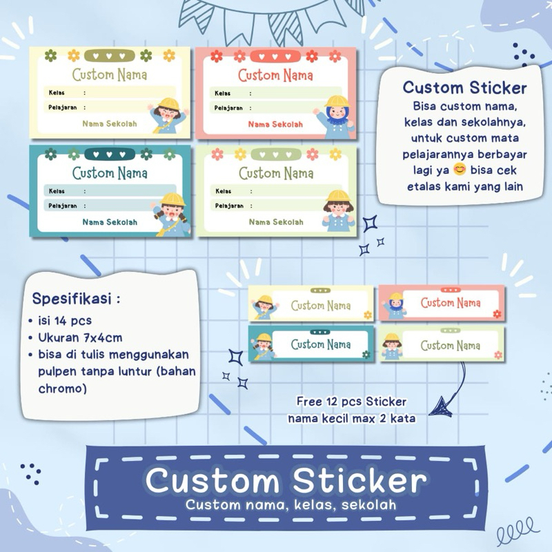 

Custom Sticker Label Sekolah Nama Anak Lucu