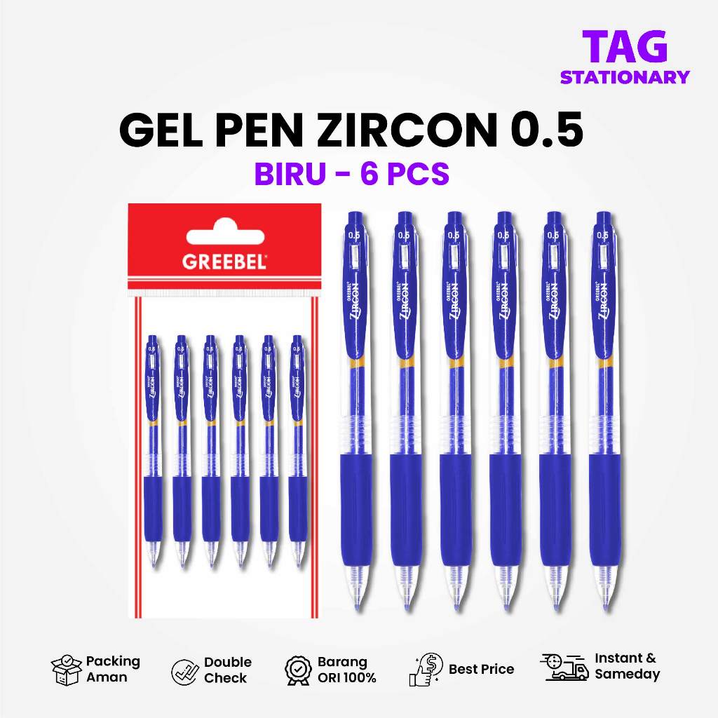 

GREEBEL PULPEN GEL / GEL PEN GP-509 Zircon Biru 0.5 (6 PCS/SET) / Ballpen Gel Bolpoin Pena Gel