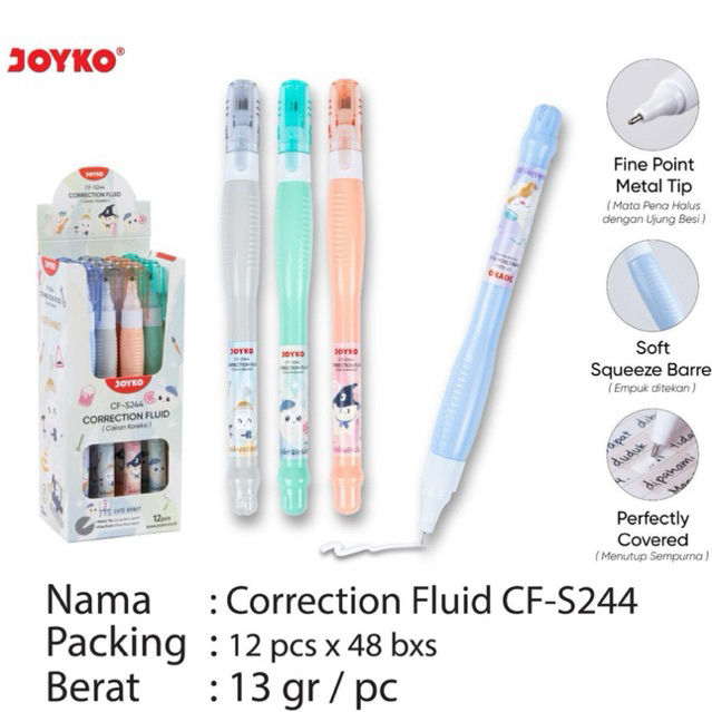 

( 1 pcs ) CFS244 Correction Fluid Pen Metal Tip / Tip ex bentuk Pulpen / TIPE X Pen CF-S244 Cute Robot Joyko