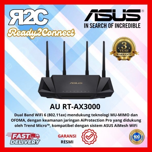 ASUS RT-AX3000 Router AX3000 Dual Band WiFi 6 (802.11ax) MU-MIMO