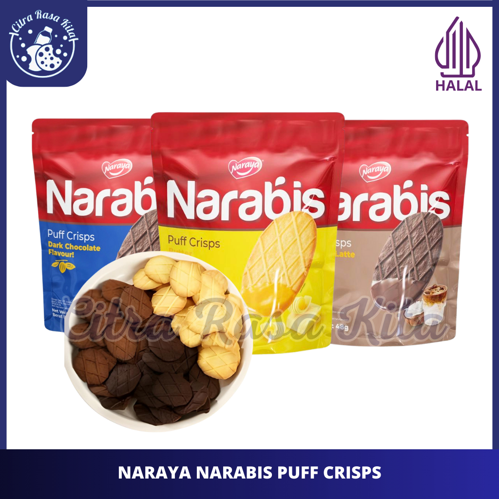 

Halal Naraya Narabis Puff Crips Rasa Butter, Dark Chocolate & Coconut Latte 48gr