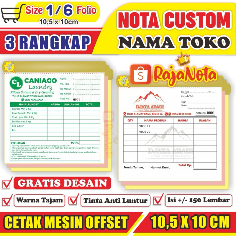 NOTA 1/6 -  3RANGKAP / 3PLY NOTA CUSTOM / NOTA LAUNDRY