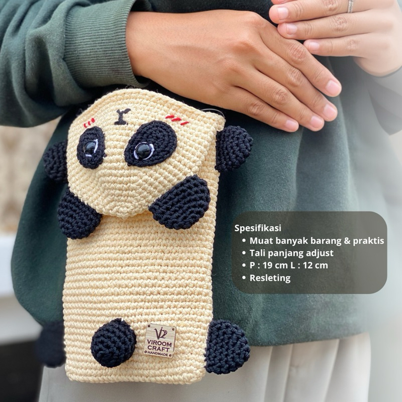 Slingbag HP Rajut Panda | Tas Rajut | Slingbag Hp | Tas Hp | Rajut Handmade | Tas HP Rajut | Tas Sim