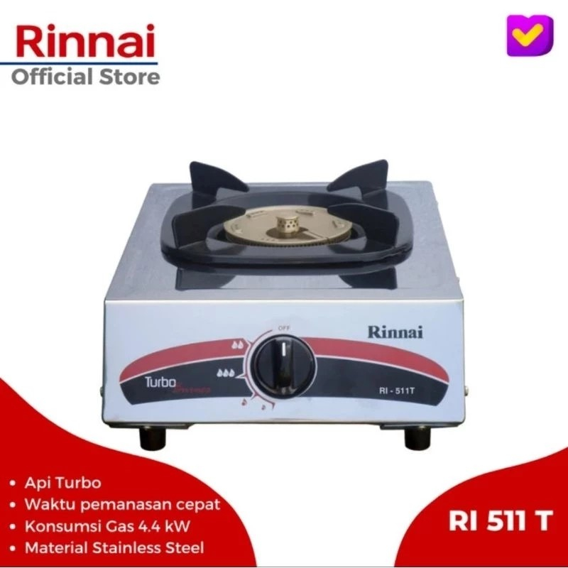 KOMPOR GAS RINNAI RI-511T kompor gas 1 tungku kompor gas stainless kompor turbo kompor gas lpg
