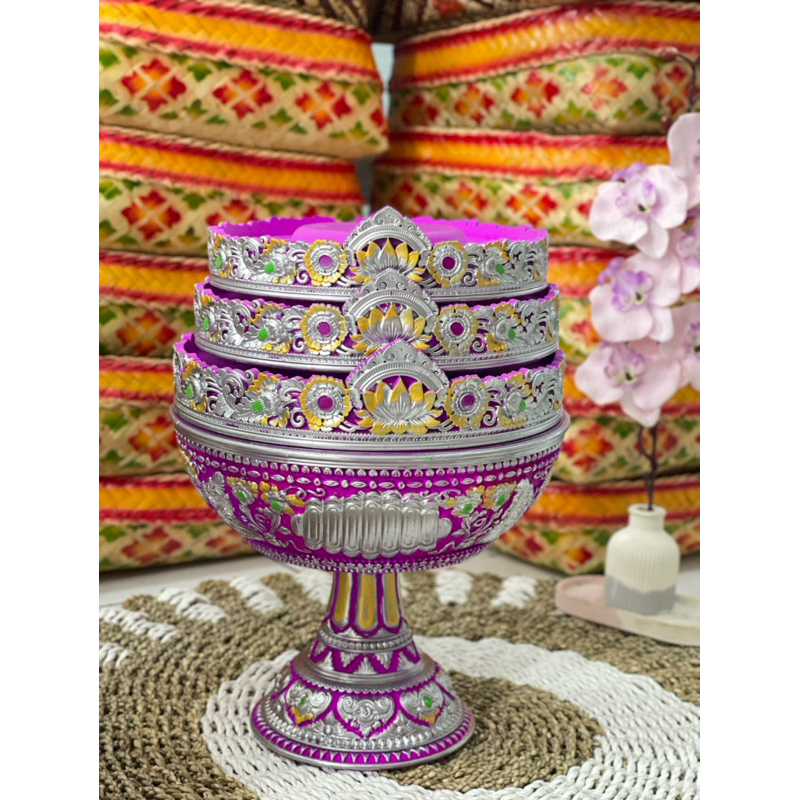 dulang syahrini silver magenta kuning ukuran 30cm susun 3