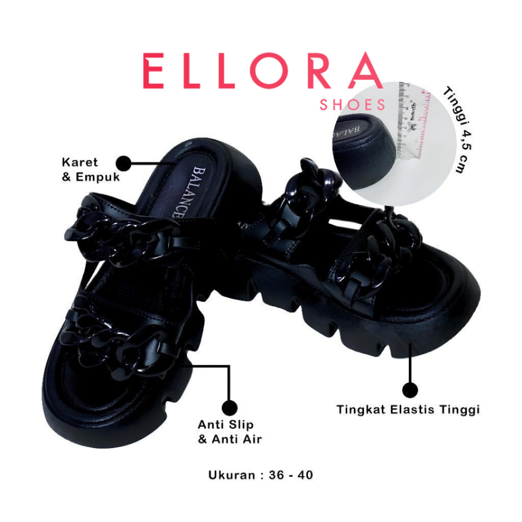 Sandal Slop Wedges Jelly Wanita – Karet PVC Motif Rantai, Import Kekinian Balance 2312