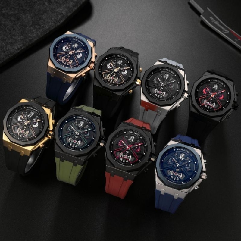 JAM TANGAN PRIA EVANS JAYDEN ORIGINAL 9545 D4,7CM TALI RABBER