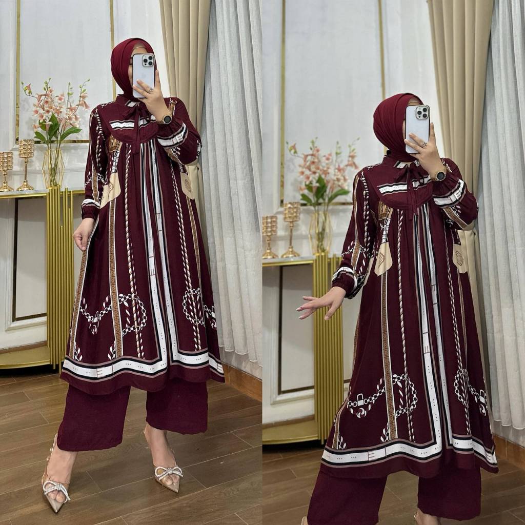 Murah Oneset Kayla - Oneset Inara - Setelan Tunik Susun Rayon Premium Jumbo