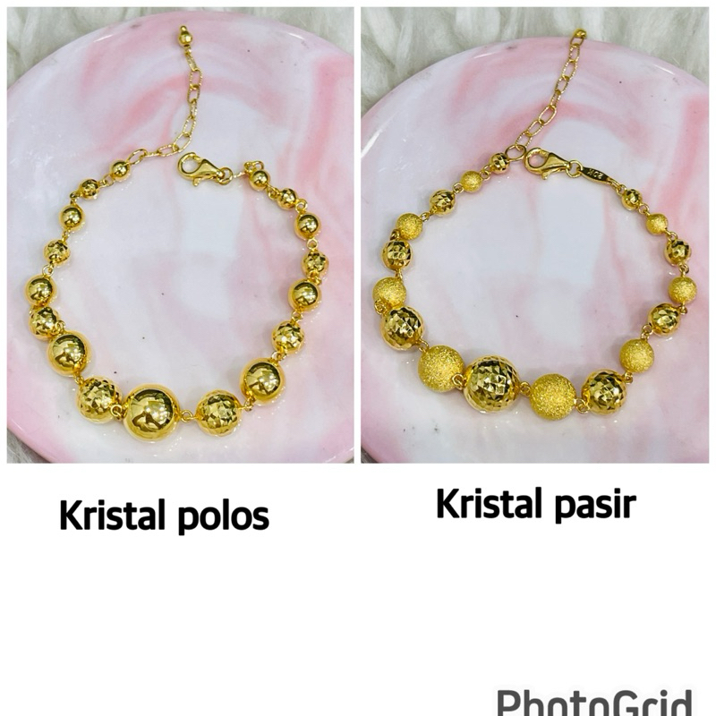 gelang bola bola kristal pasir elegant mewah emas asli kadar 875