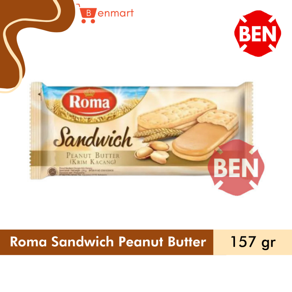 

Roma Sandwich Peanut Butter 157g 157gr 157 g gr Krim Kacang Dus Coklat
