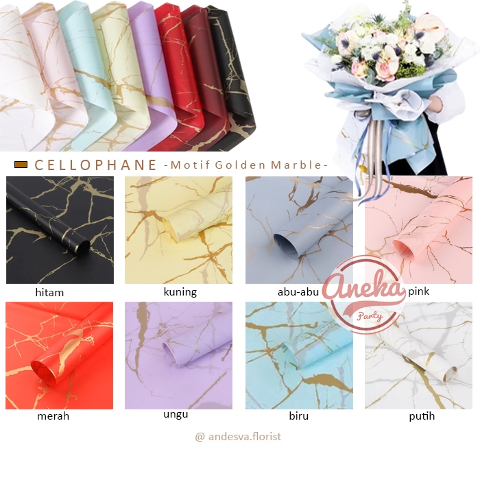 

[isi 20] Kertas Buket Bunga Motif Marble Emas / Flower Wrapping Cellophane Paper Golden Marble