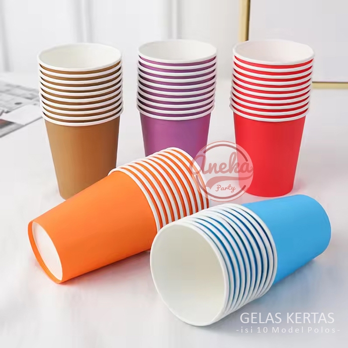 [isi 10] Gelas Kertas Polos / Paper Cup / Gelas Ulang Tahun Polos / Party Equipment Cup Polos