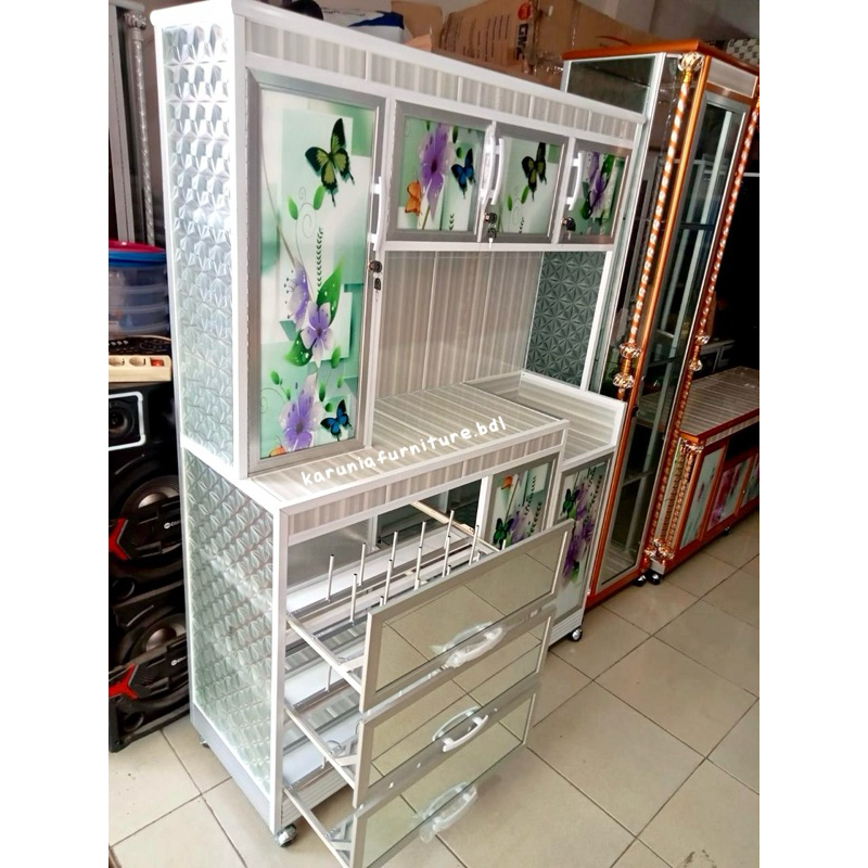 RAK PIRING ALUMINIUM MOTIF | RAK PIRING HOLO 4 PINTU | RAK PIRING KACA PRINTING