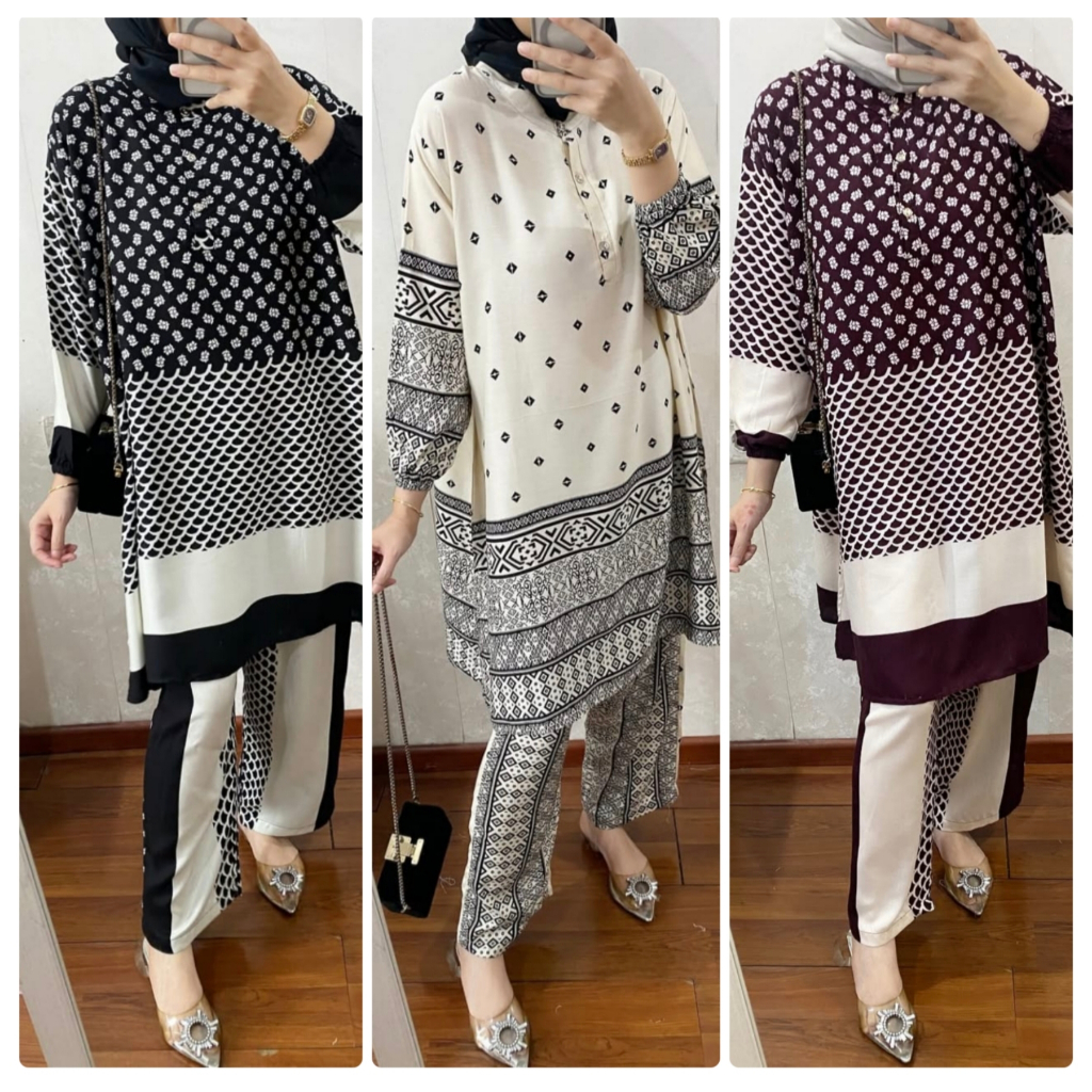 Coza - Soraya Setelan Tunik Bahan Rayon Ld 115 cm Busui Friendly Celana Kulot