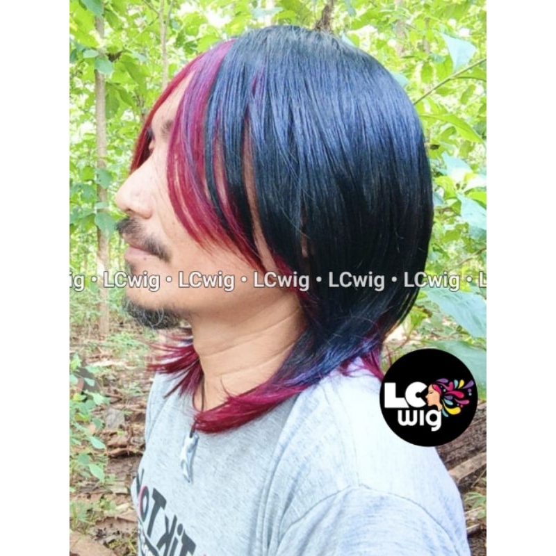 Wig Pria Mullet Pendek Rambut Palsu Model Wolfcut Pendek wig Korea keren A5