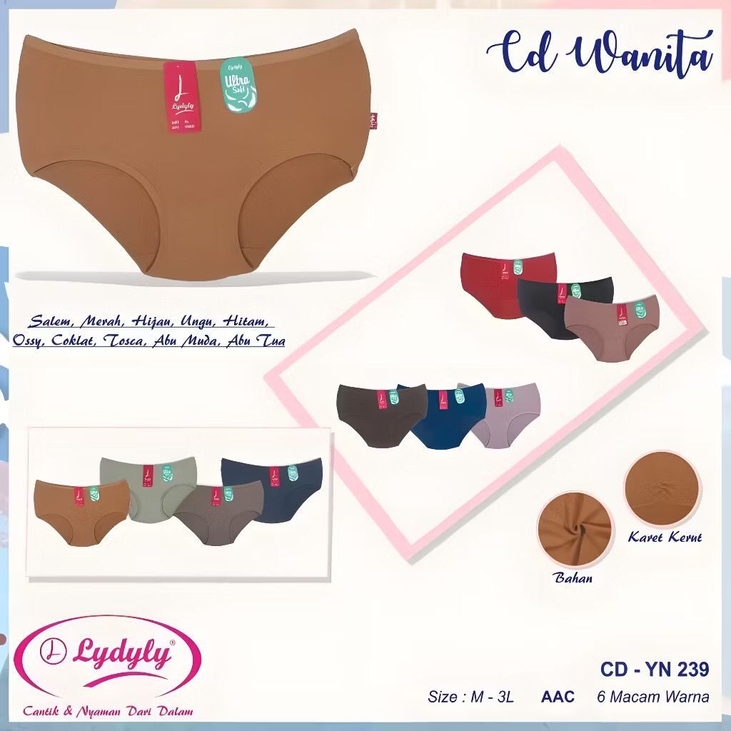 Lydyly -CD YN239 [ISI 3PCS] | Cd Ultra Soft Katun | Underwear Wanita super soft | CD Daily Maxi Seam