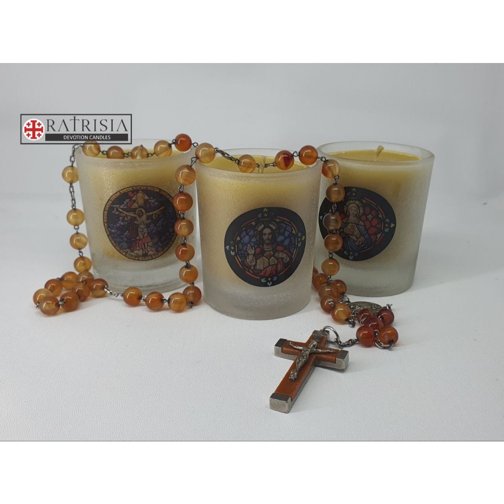 Lilin Doa Beeswax (Lilin Lebah) Murni dalam Gelas Frosted/Kaca Es - Ukuran Kecil