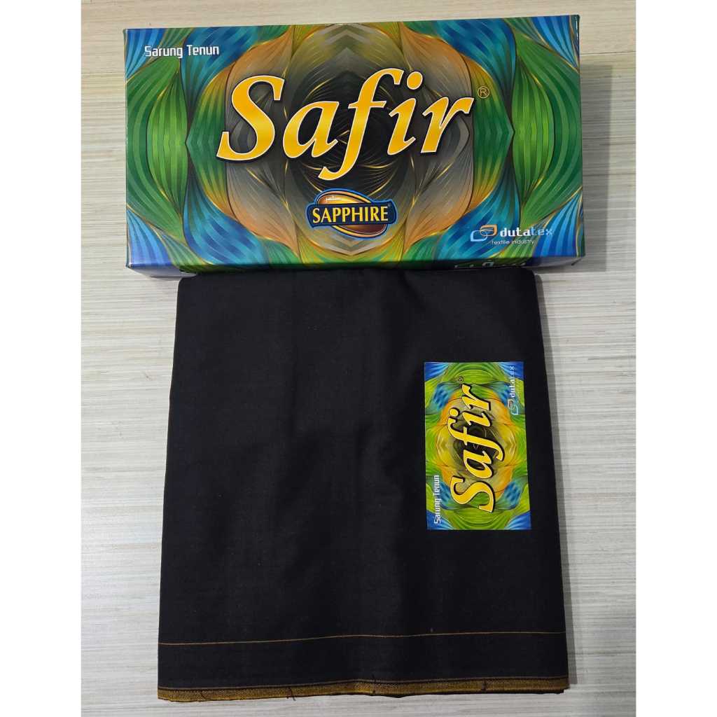 Sarung Hitam Polos / Hitam Tumpal Safir / Sarung Tenun Pria Dewasa Santri