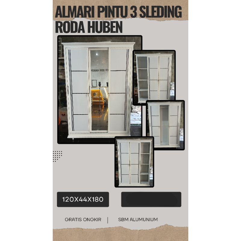 SBM_Almari Pintu 3 Sleding Roda Huben