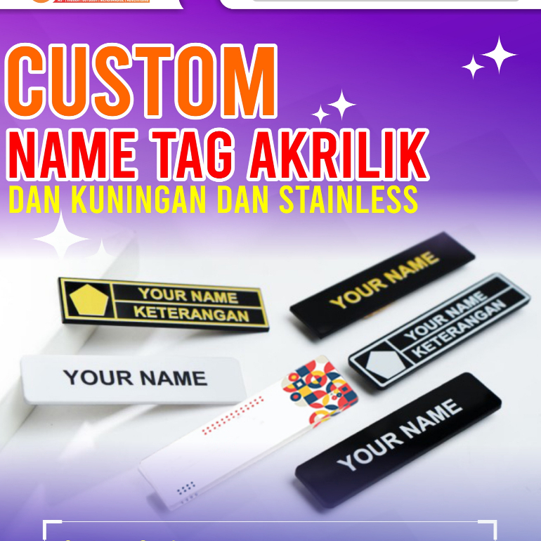 

Custom Name Tag Akrilik Kuningan Dan Stainless