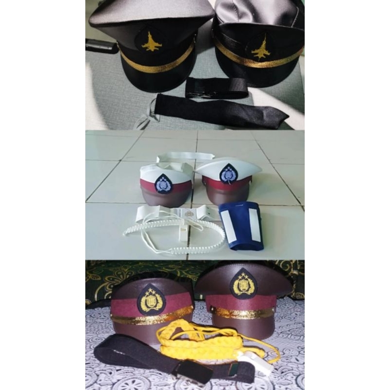 Topi dan Asesoris lengkap Polisi anak, Pilot,TNI AD, TNI AU anak lengkap murah