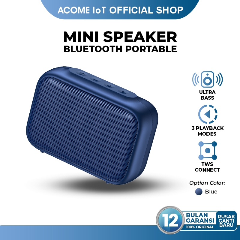 Acome Speaker Bluetooth 5.0 Portable Ultra Bass TWS Garansi Resmi 1 Tahun A1 SENSE