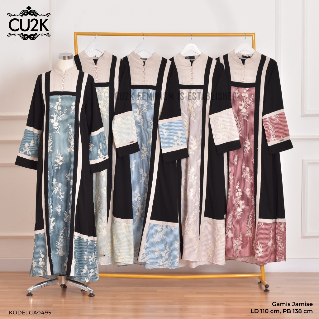 CU2K Gamis Bordir Jamise Series Dress Hitam Jumbo Jetblack Premium Gamis Mulsim Wanita