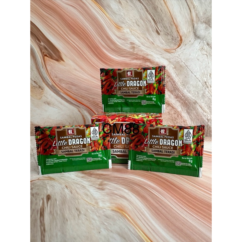 

Little Dragon Sambal Terasi Kemasan Sachet!! (1 box isi 10) praktis untuk dibawa kemana saja, 100% natural tanpa pengawet!
