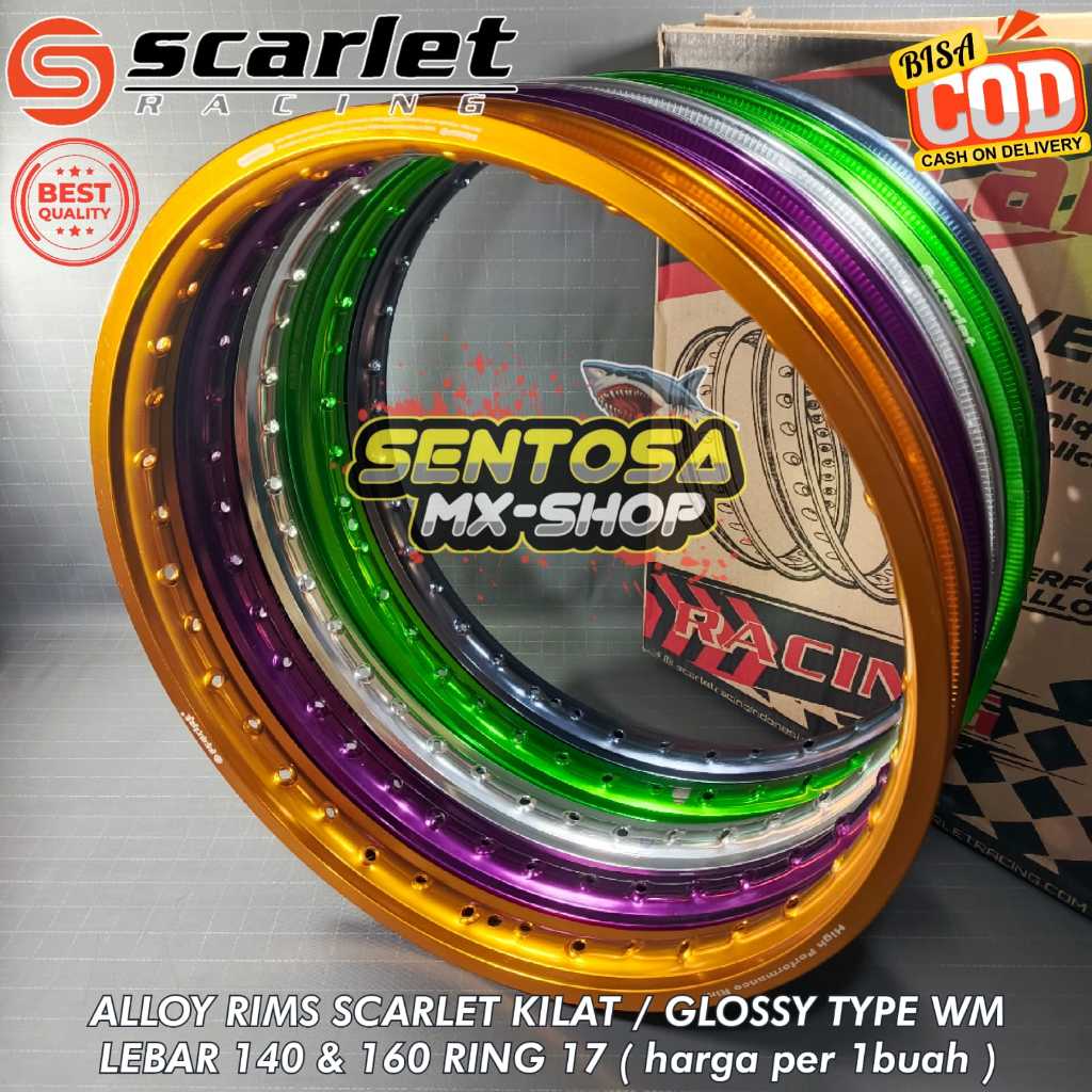 [ 1BUAH / BUKAN SEPASANG ] VELG ALLOY RIM SCARLET RACING WM 140 & 160 RING 17 GLOSSY KILAT SILVER / 
