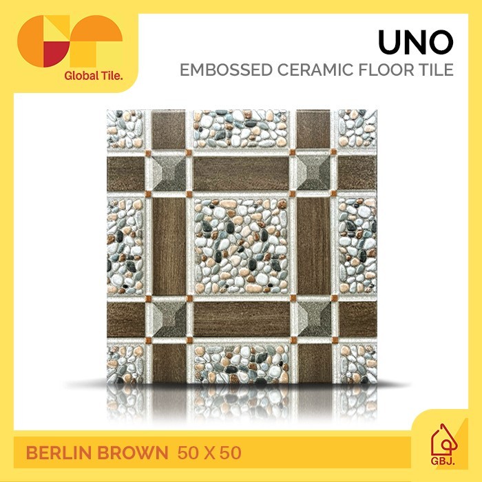 KERAMIK UNO 50 X 50 BERLIN BROWN KASAR MOTIF BATU / KERAMIK LANTAI MATTE EMBOSSED TIMBUL BATU ALAM