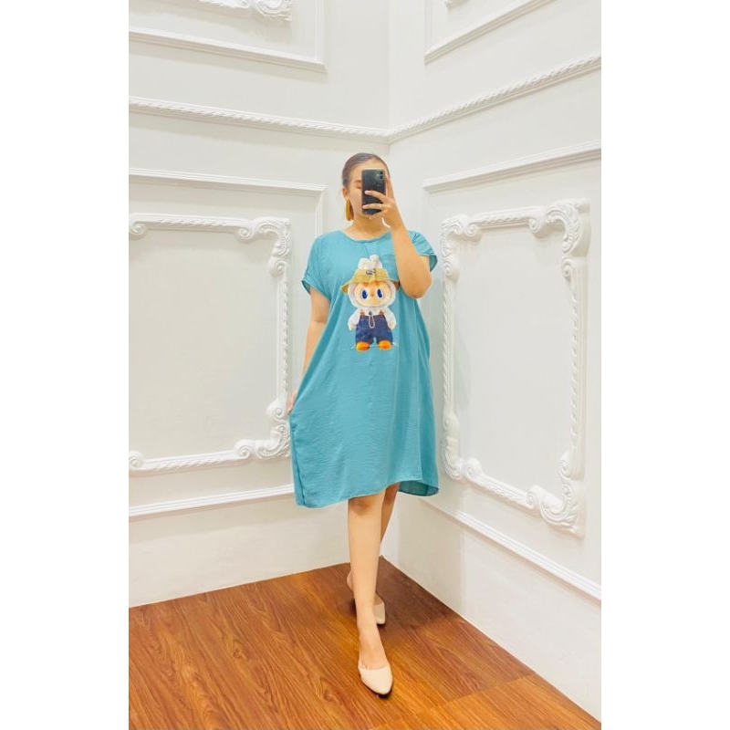 Daster Labubu | Dress Crinkle Airflow | Daster Polos Selutut | Daster Selutut