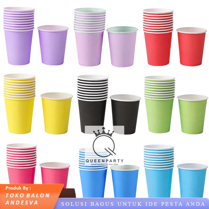 [isi 10] Gelas Kertas Polos / Paper Cup / Gelas Ulang Tahun Polos / Party Equipment Cup Polos