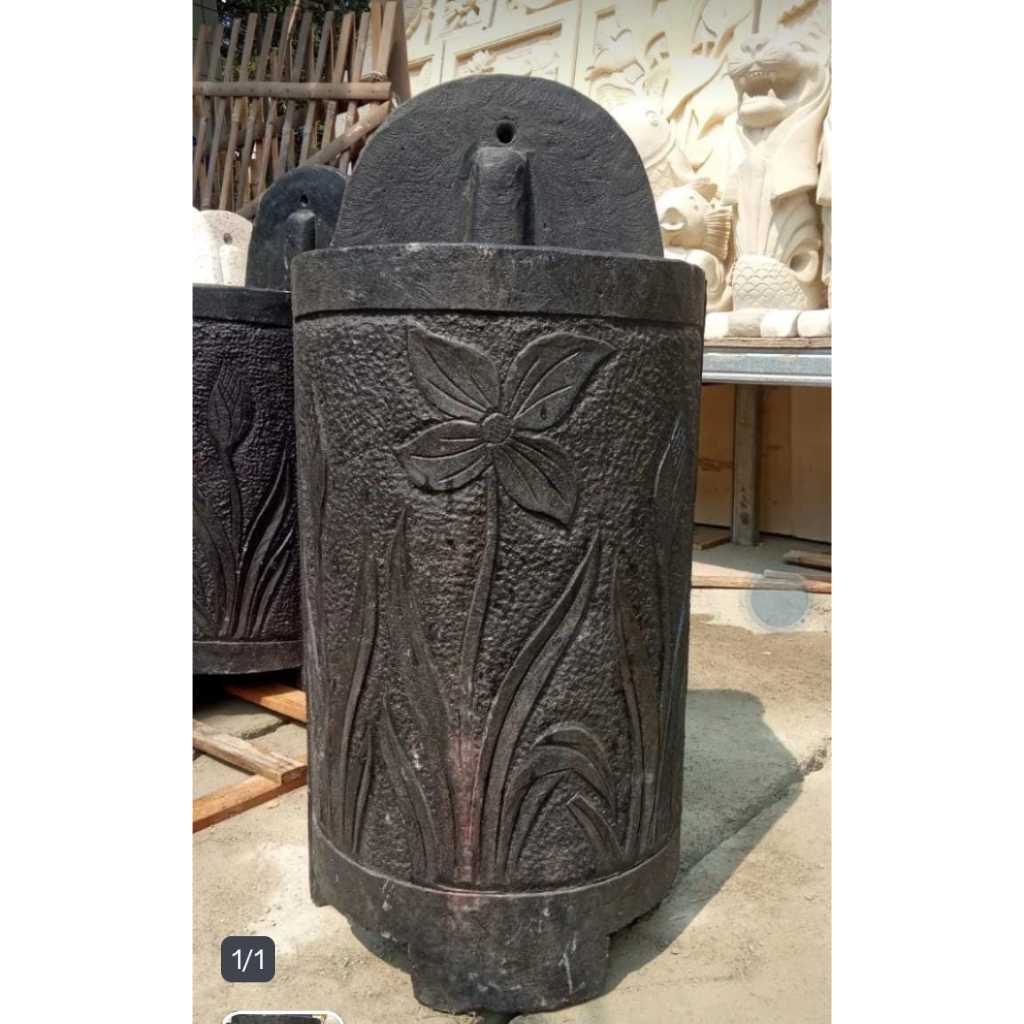 Batu Alam Wastafel Ukir Hitam