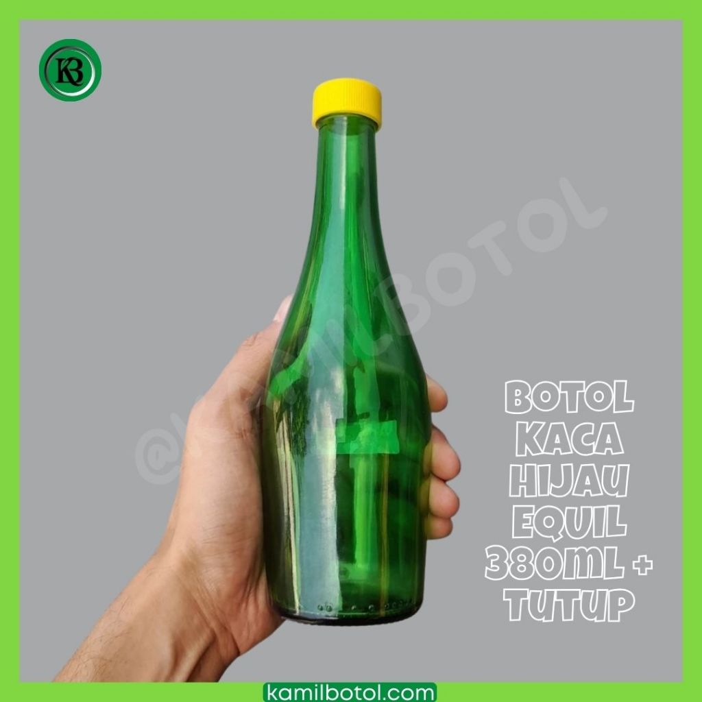 Botol Jus Kaca Hijau 380ml Equil + Tutup - Gratis Buble Warp , Botol Infused Water, Botol Cuka, Boto
