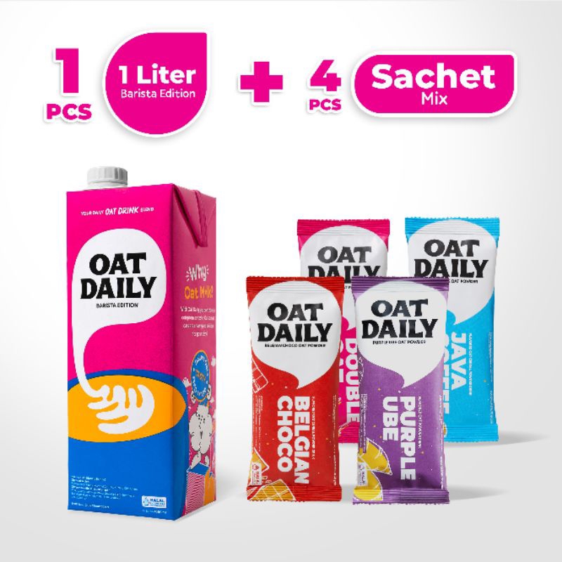 

Bundling OAT DAILY Barista Edition dan OAT DAILY Flavored (4pcs) - Oat Milk Oat Powder