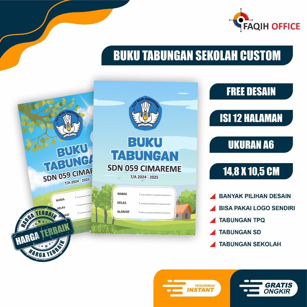 

Buku Tabungan Custom Sekolah TPQ TPA isi 12 halaman bisa ubah logo dan nama