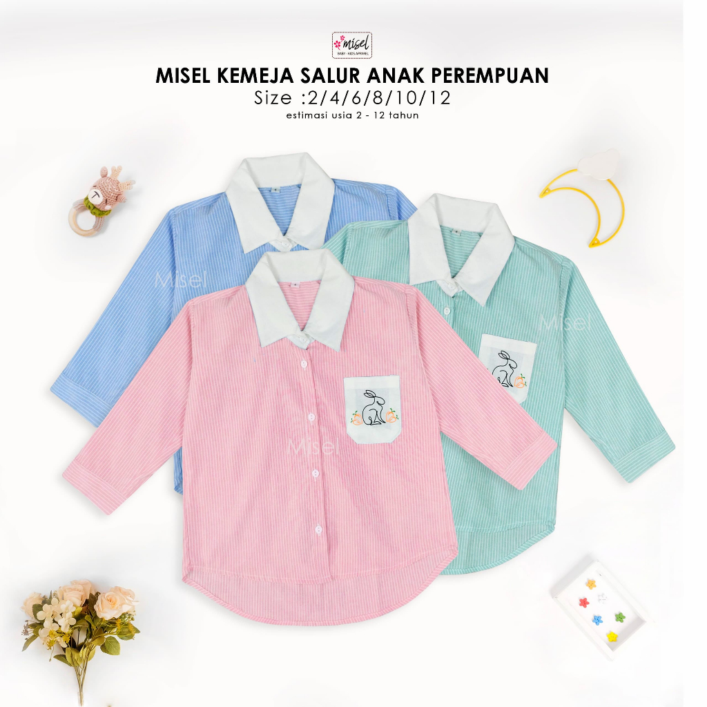 Kemeja Anak Perempuan Misel Kemeja Salur Anak Perempuan 2-12 Tahun