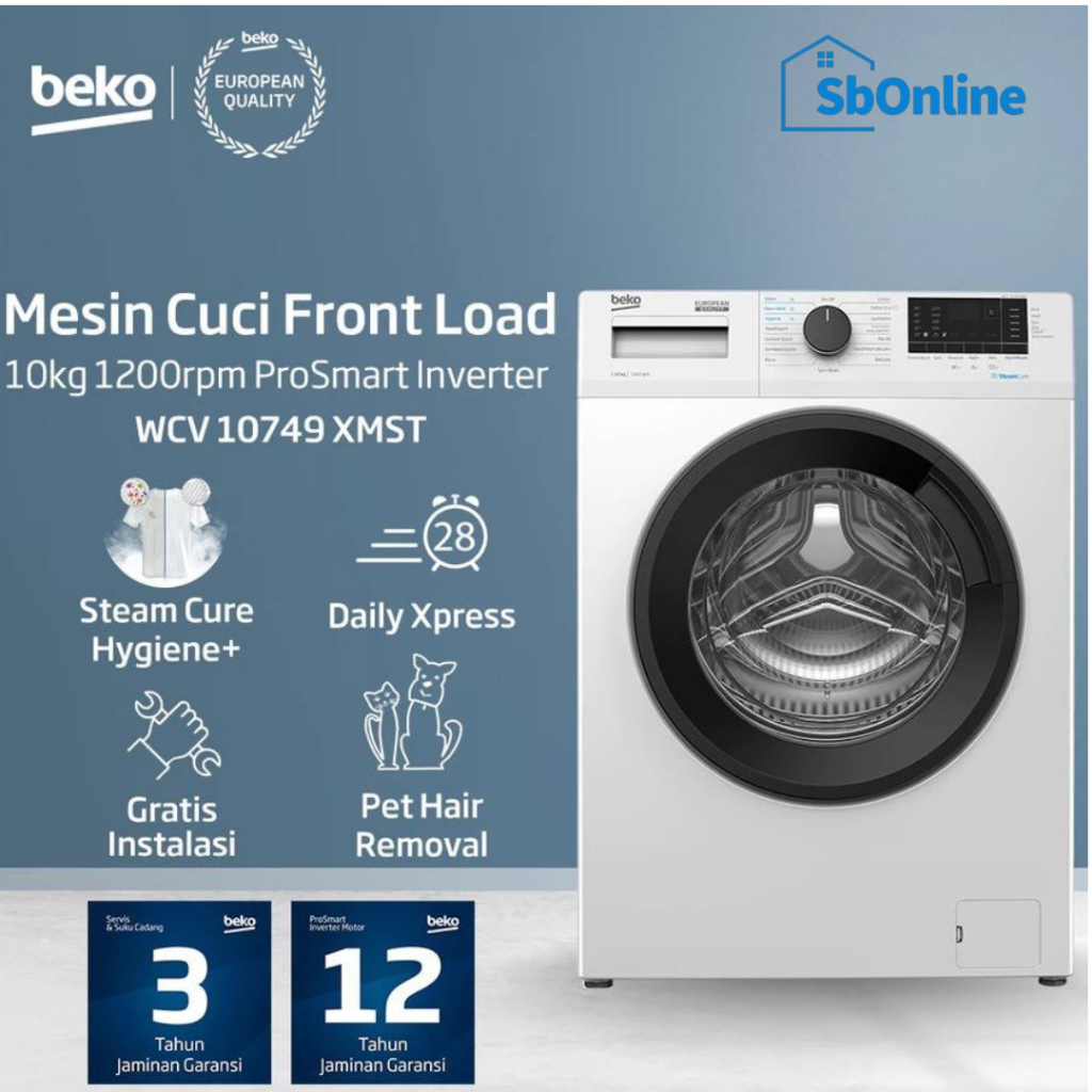 BEKO WCV10749XMST MESIN CUCI FRONT LOADING 10 KG