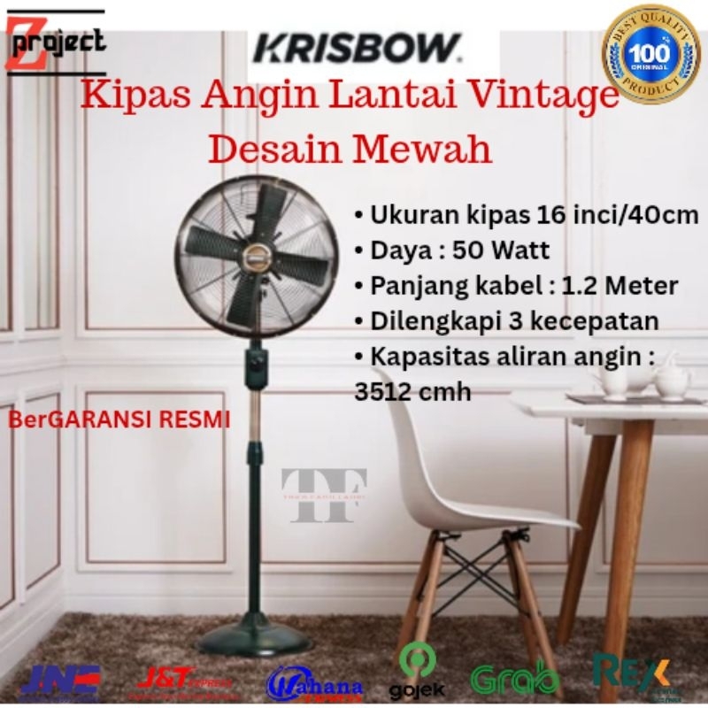 KRISBOW Kipas Angin Lantai Klasik 16 Inci / Kipas Angin Vintage 40 cm / Kipas Angin Desain Mewah / K