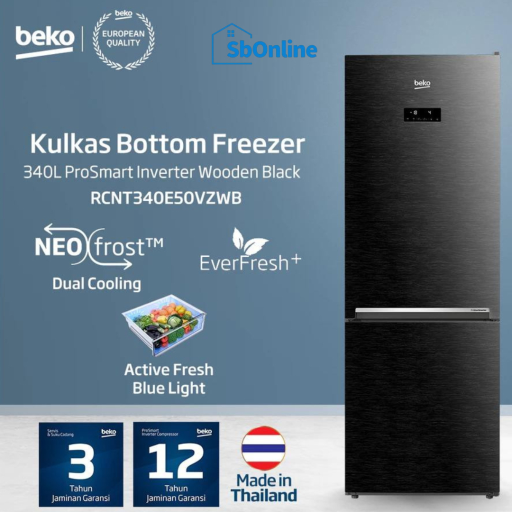 Beko RCNT340E50VZWB Kulkas 2 Pintu 340 Liter Inverter