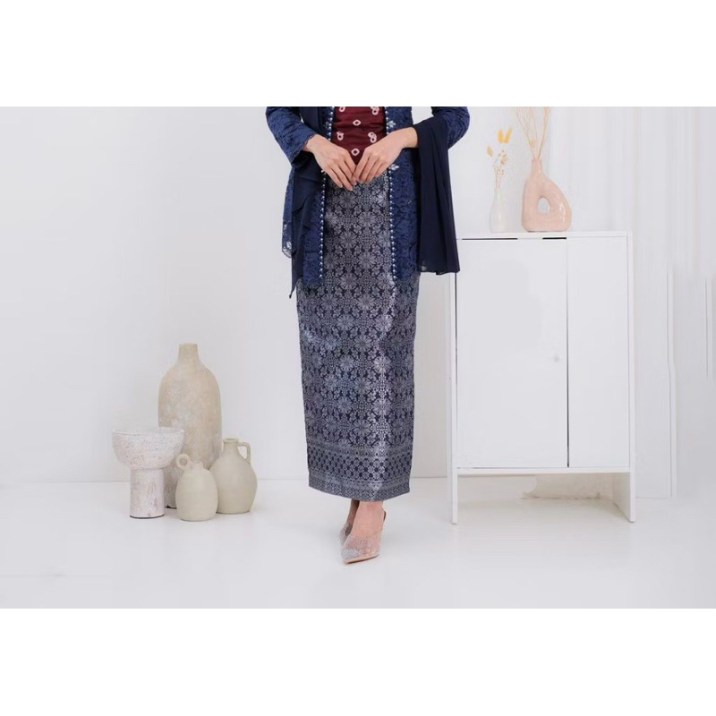 Rok Songket Span Jadi Pinggang Karet Rok Songket Wisuda Rok Kebaya Belah Rok Songket Silver Putih bu